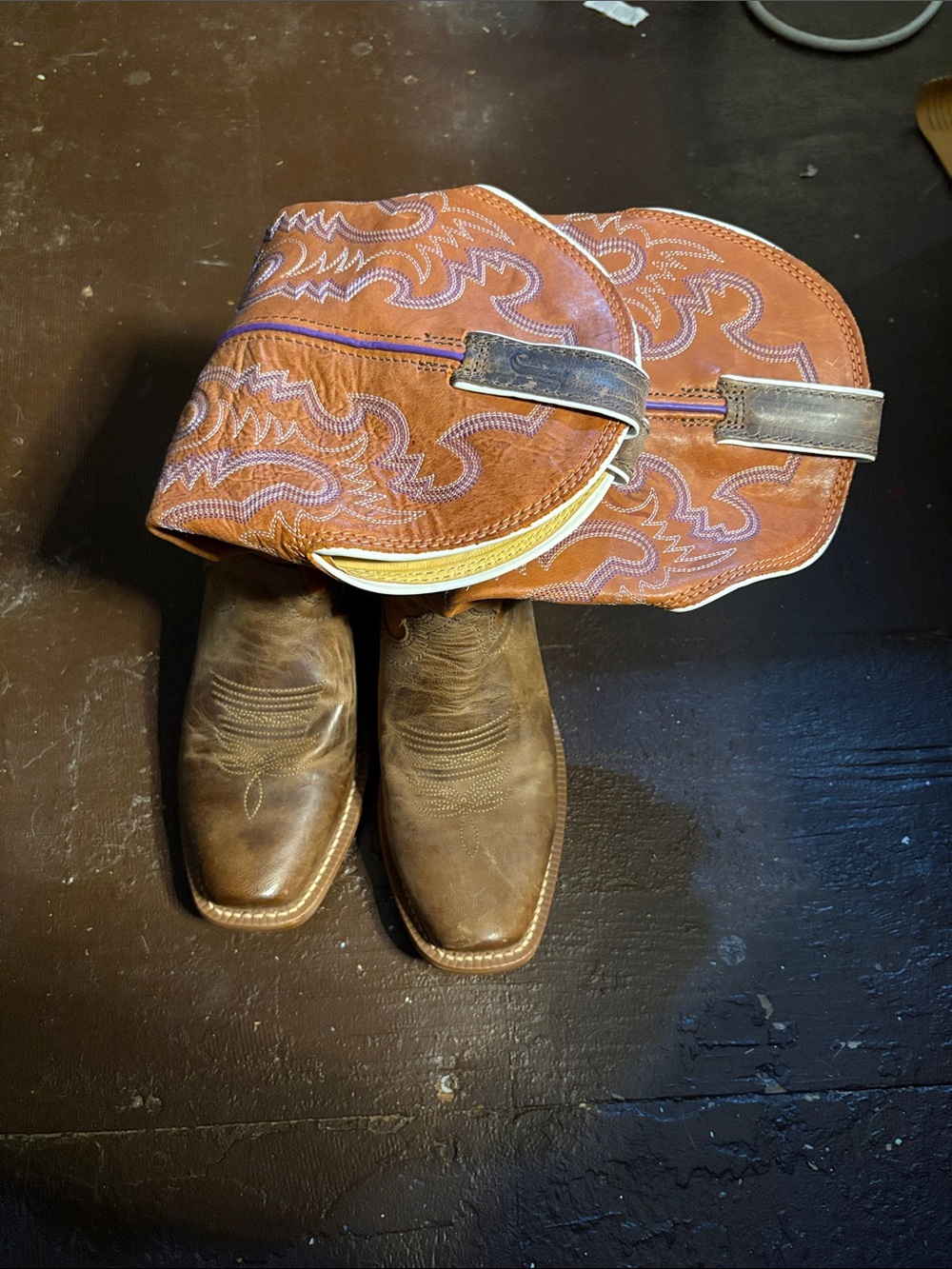 Women's Brown Leather Western Boots with Embroidered Shaft